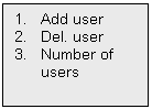 Text Box: 1. Add user
2. Del. user
3. Number of users
3.Number of users