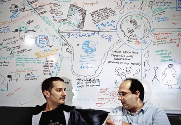TIME Photo Essay: Life in the Googleplex: Inside Google Headquarters

. Two employees break for coffee beside the 'idea board,' a canvas for playfully grand designs like Google spaceships.. PHOTO BY EROS HOAGLAND / REDUX FOR TIME