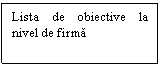 Text Box: Lista de obiective la nivel de firma