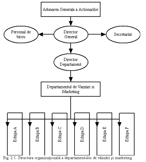 Text Box: 
Fig. 2.1. Structura organizationala a departamentului de vanzari si marketing
