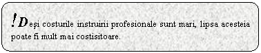 Rounded Rectangle: !Desi costurile instruirii profesionale sunt mari, lipsa acesteia poate fi mult mai costisitoare.

