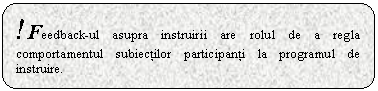 Rounded Rectangle: !Feedback-ul asupra instruirii are rolul de a regla comportamentul subiectilor participanti la programul de instruire.

