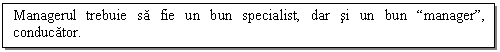 Text Box: Managerul trebuie sa fie un bun specialist, dar si un bun 