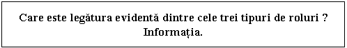 Text Box: Care este legatura evidenta dintre cele trei tipuri de roluri ? Informatia. 