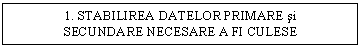Text Box: 1. STABILIREA DATELOR PRIMARE si 
SECUNDARE NECESARE A FI CULESE
