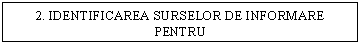 Text Box: 2. IDENTIFICAREA SURSELOR DE INFORMARE PENTRU
CULEGEREA DATELOR NECESARE

