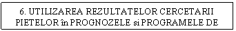 Text Box: 6. UTILIZAREA REZULTATELOR CERCETARII 
PIETELOR in PROGNOZELE si PROGRAMELE DE MARKETING
