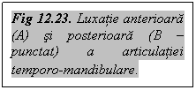 Text Box: Fig 12.23. Luxatie anterioara (A) si posterioara (B – punctat) a articulatiei temporo-mandibulare.