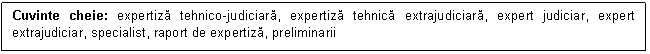 Text Box: Cuvinte cheie: expertiza tehnico-judiciara, expertiza tehnica extrajudiciara, expert judiciar, expert extrajudiciar, specialist, raport de expertiza, preliminarii