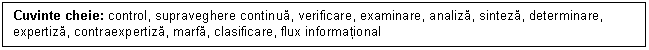 Text Box: Cuvinte cheie: control, supraveghere continua, verificare, examinare, analiza, sinteza, determinare, expertiza, contraexpertiza, marfa, clasificare, flux informational