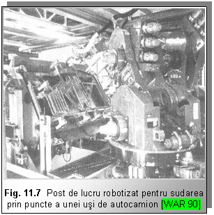 Text Box: 

Fig. 11.7 Post de lucru robotizat pentru sudarea prin puncte a unei usi de autocamion [WAR 90]
