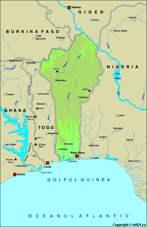 Harta Benin, dati click pentru a vedea harta in versiunea mare, cu toate detaliile