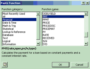 Figure 1-9: The Insert/Function dialog box