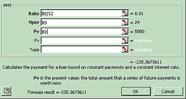 Figure 1-10: The PMT function dialog box.
