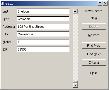 Figure 6-5: Use a data entry form to simply entry into an Excel database.