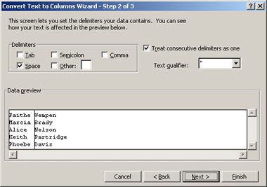 Figure 6-2: Separating text with a delimiter.