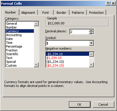 Figure 4-6: Select a standard number format from the Format Cells dialog box.