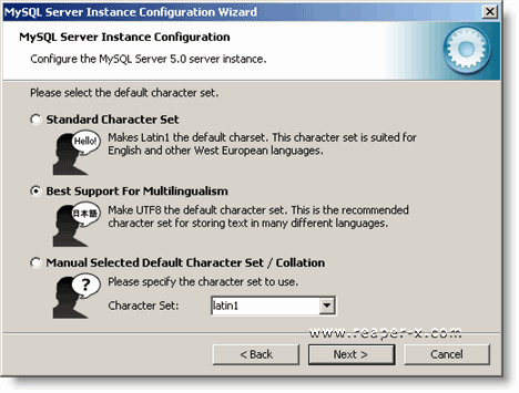 Choosing mysql default charset