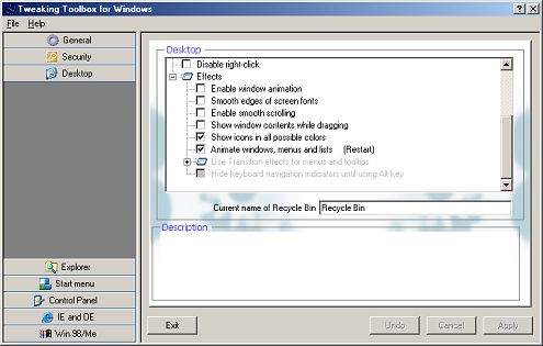 Tweaking Toolbox for Windows - Desktop tab