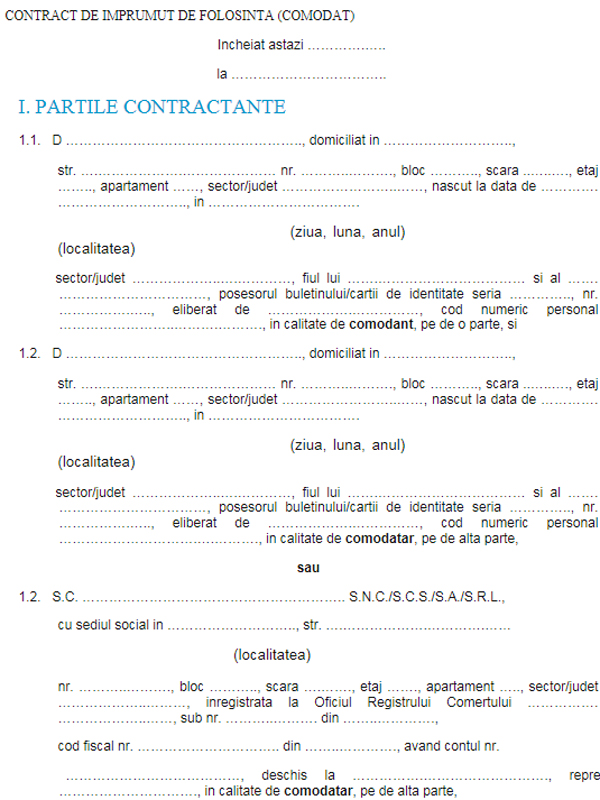 Contract de comodat