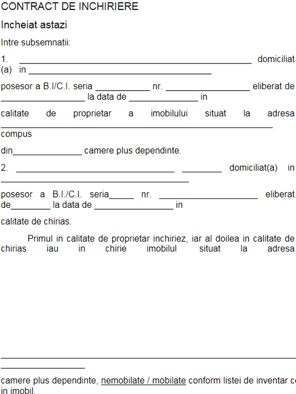 Contract de inchiriere - MODEL